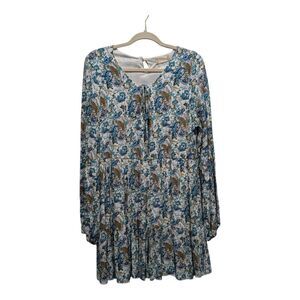 Altar'd State Paisley Floral Whimsical Fairy Bishop Sleeve Babydoll Dress, L